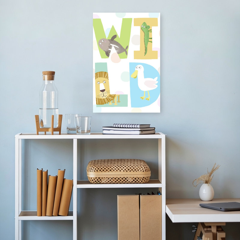 Wild Animal Alphabet Contemporary Duck Lion Lizard Wall Art Print, 45.72cm H x 30.48cm W
