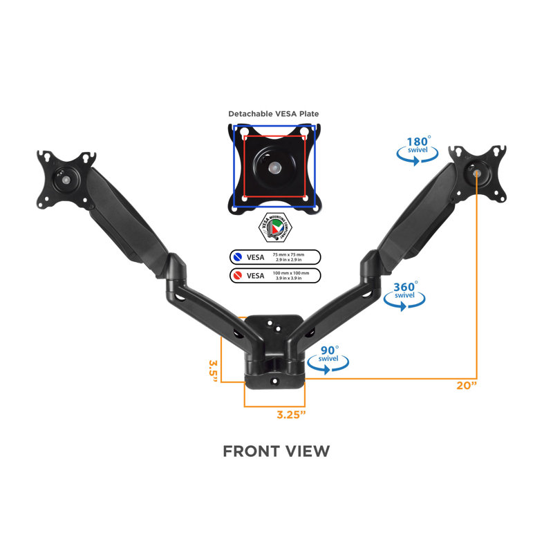 Support pour écran mural à double bras Mount-It, compatible avec écrans de 13 po à 27 po | 14,3 lb Cap.