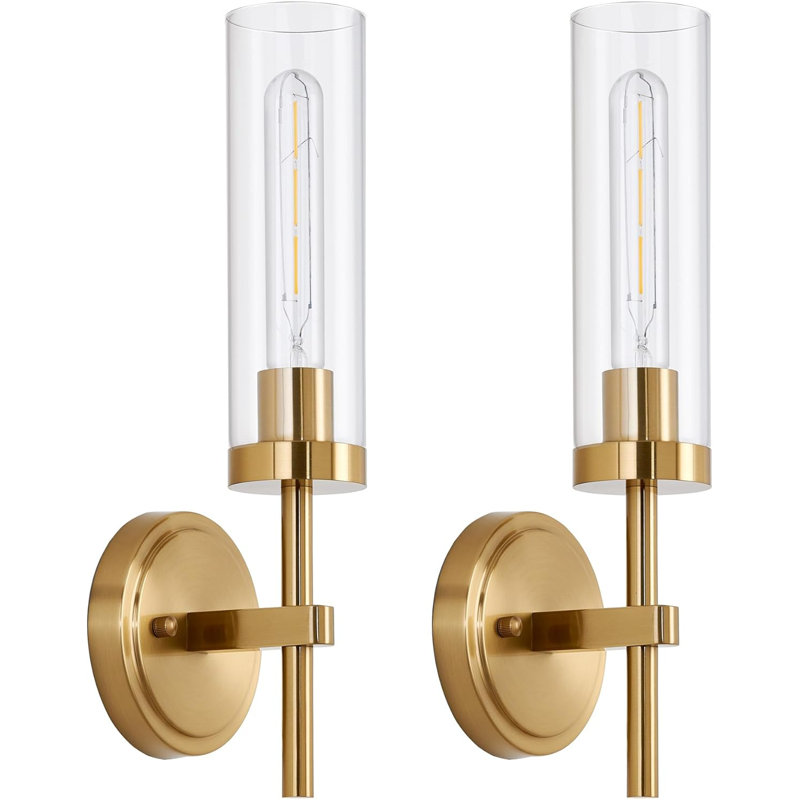 Ensemble de 2 appliques murales câblées, luminaire de meuble-lavabo moderne avec abat-jour en verre transparent pour miroir dans le couloir de la chambre à coucher