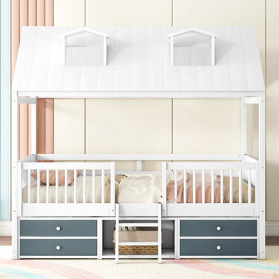 Structure de lit double en bois pleine grandeur, blanc