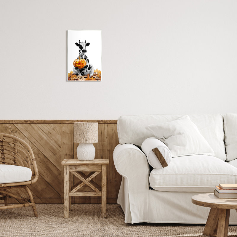 Vache avec citrouille-lanterne par Annalisa Latella, H 15 po x l 10 po x P 0,5 po