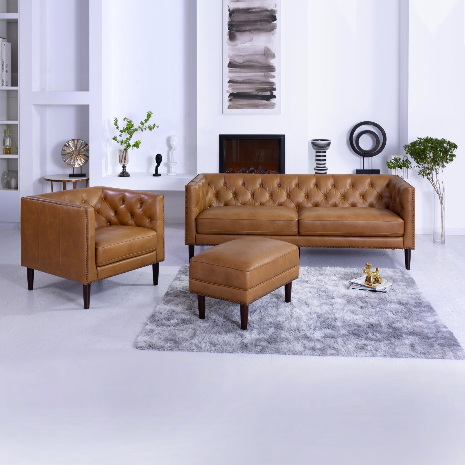 Woodford 31" Genuine Leather Ottoman