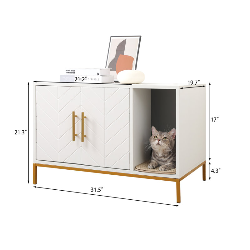 Cat Litter Box Enclosure With Scratching Mat