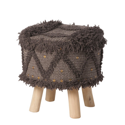 Handmade 15.7" Stool - Fusing Wool & Cotton And Eucalyptus Wood 16.55 Inch Handwoven Strong