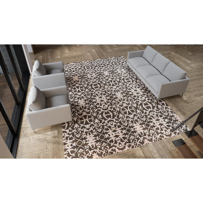 Brown & Cream Modern Tibetan Linen Rug - 10' x 14'
