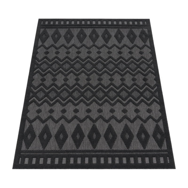 Tapis intérieur / extérieur en polypropylène tissé à la machine Plainfield, Rectangle 2 pi 8 po x 4 pi 11 po