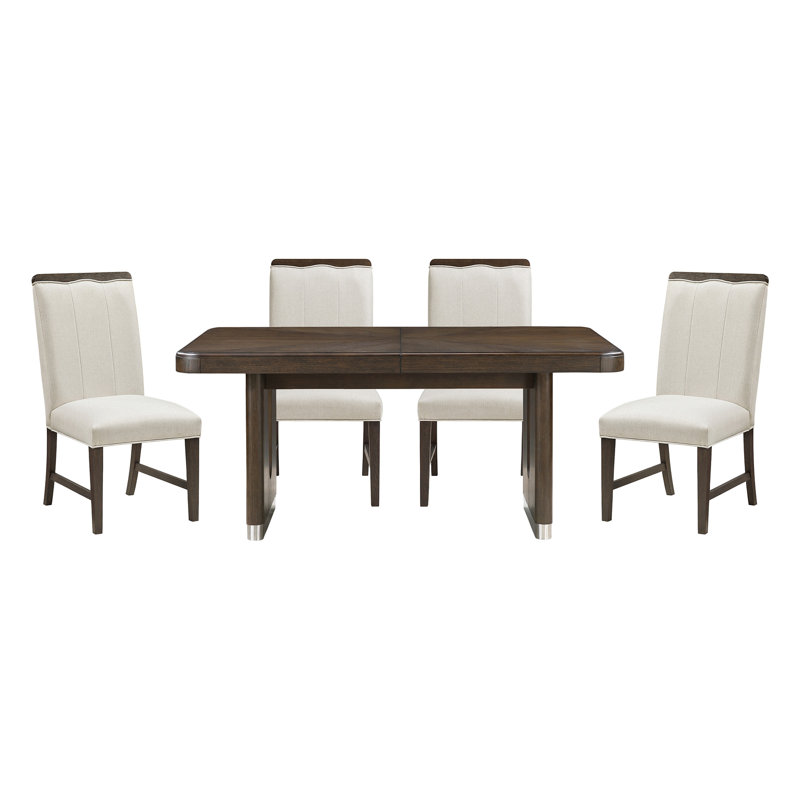 Table de salle à manger moderne à finition brune 5 pièces avec 4 chaises d'appoint beige, 5 pièces: table, 4 chaises