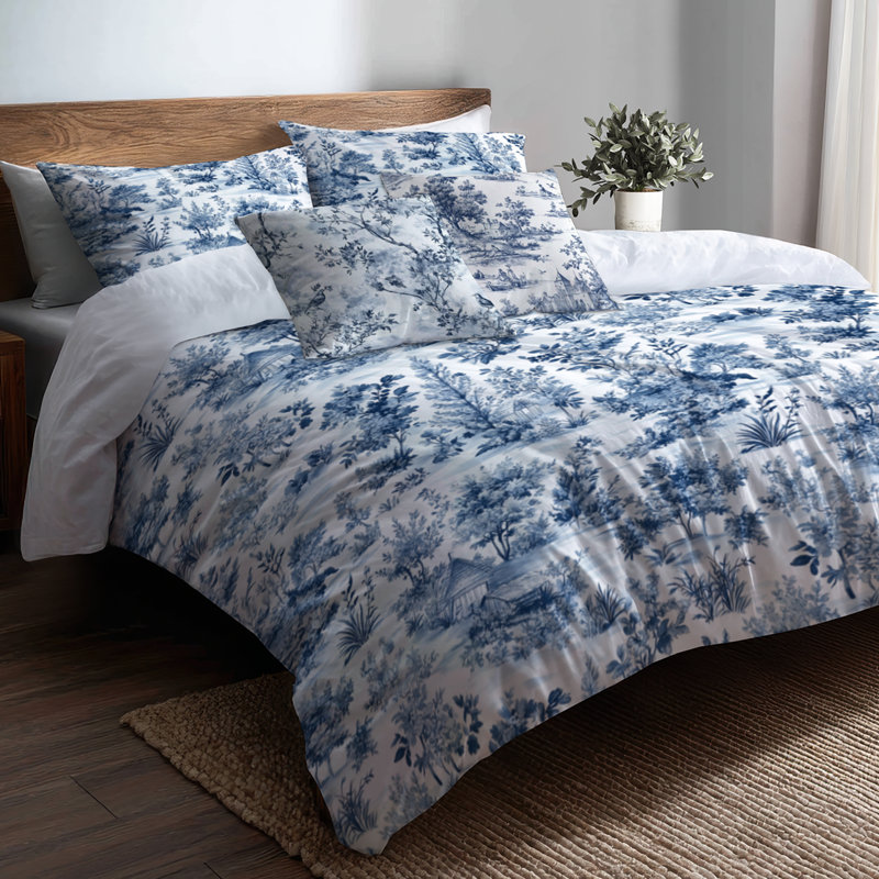 Ensemble de housse de couette Country Farmhouse de 5 - Ensemble de literie et de coussins Blue Cottage