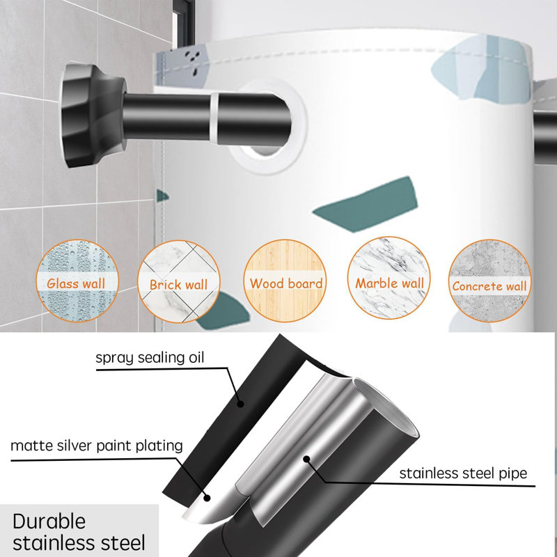 198cm Straight Tension Shower Curtain Pole & Hook Set, Matte Black