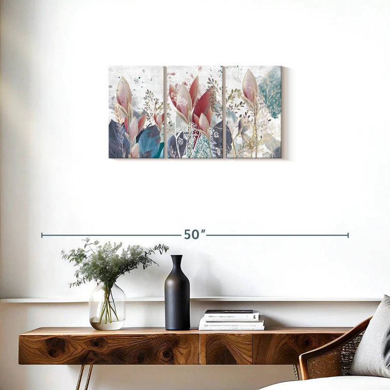 " Pastel Flowers Multi Piece Canvas Print " 3 - Pieces, 15" H x 32" W x 1.25" D