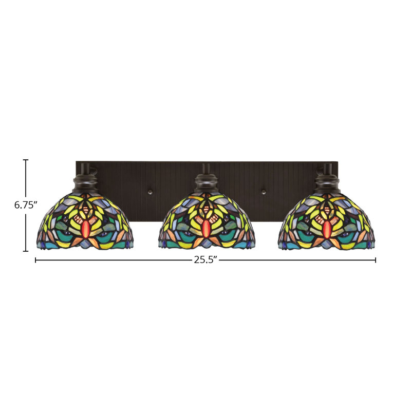 Edge 3 Light Bath Bar Shown In Espresso Finish With 7" Kaleidoscope Art Glass