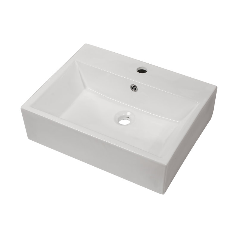 21" L x 16.5" W Wall Mounted Bathroom Sink Rectangular Wall Hung White Ceramic Sink with Faucet Hole