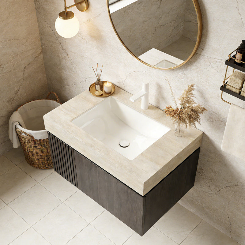 Meuble-lavabo flottant avec espace de rangement multifonctionnel et trou de robinet simple, 30", Espresso