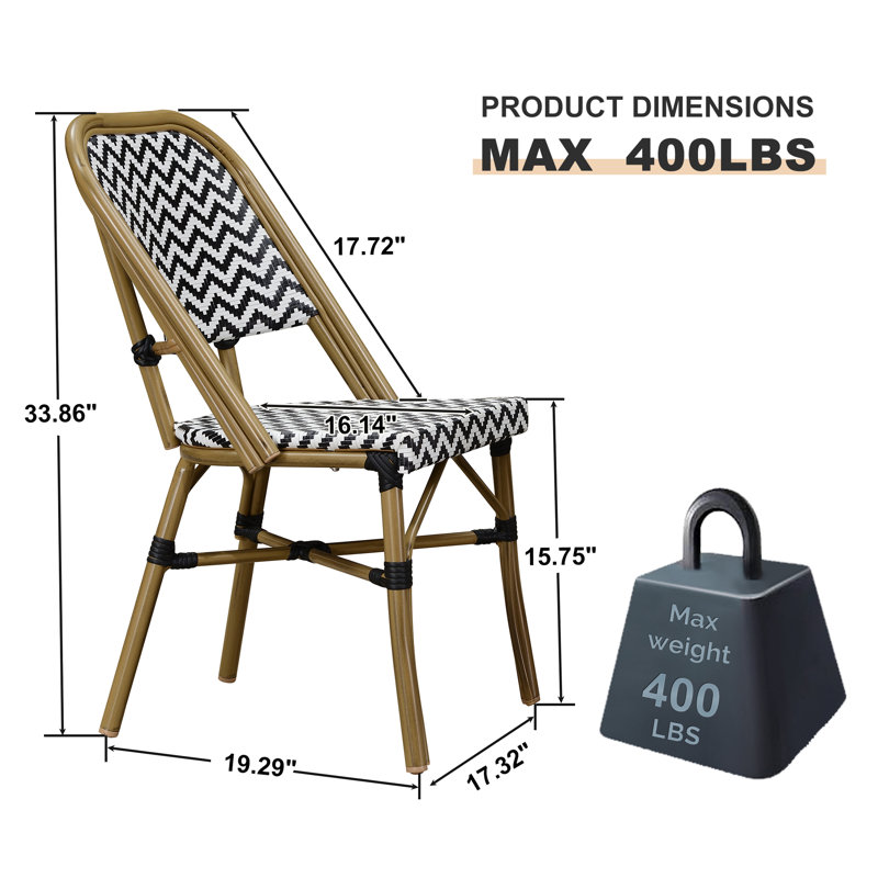 Premium All-Weather Wicker Outdoor Stacking Dining Side Chair, Black