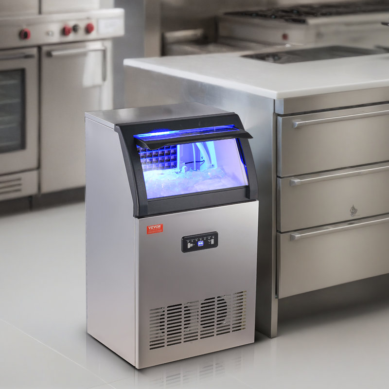 VEVOR Silver Stainless Steel Commercial Ice Maker with LED Display