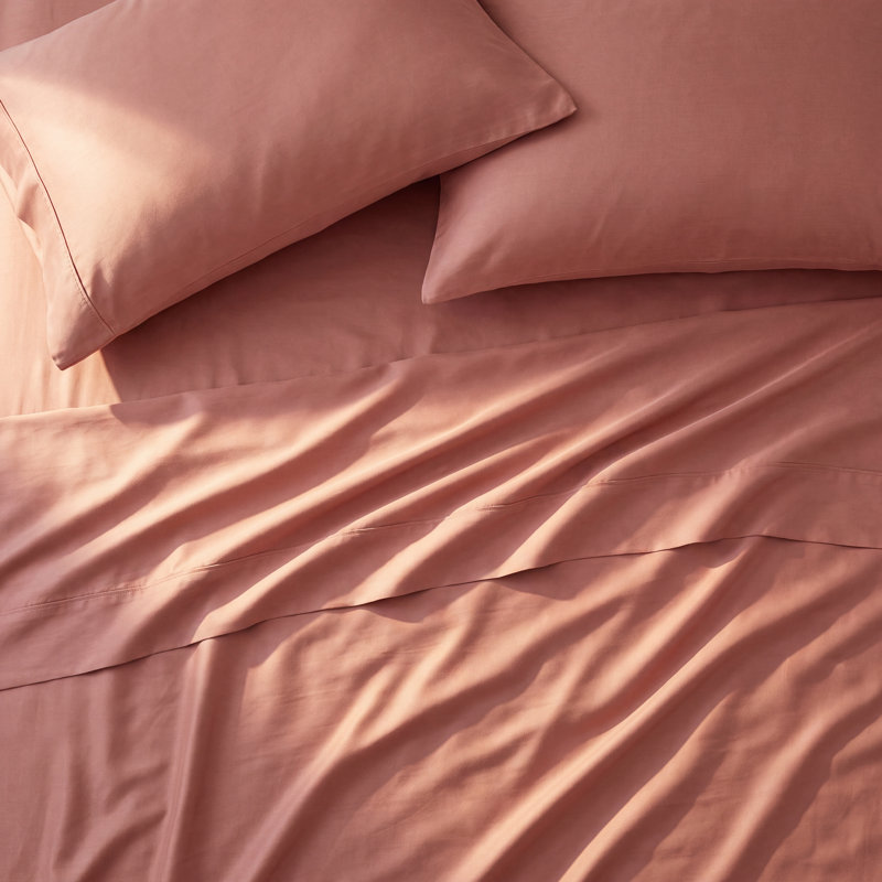 Tencel Sheet Set 4 Pieces, King Sheet Set + 1 Fitted Sheet + 2  Pillowcases, Terracotta Clay
