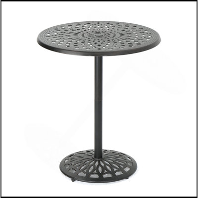 Cast Aluminium 35'' Round Bar Table With Romantic Filigree, Weather-Resistant And Easy To Move For Outdoor Use