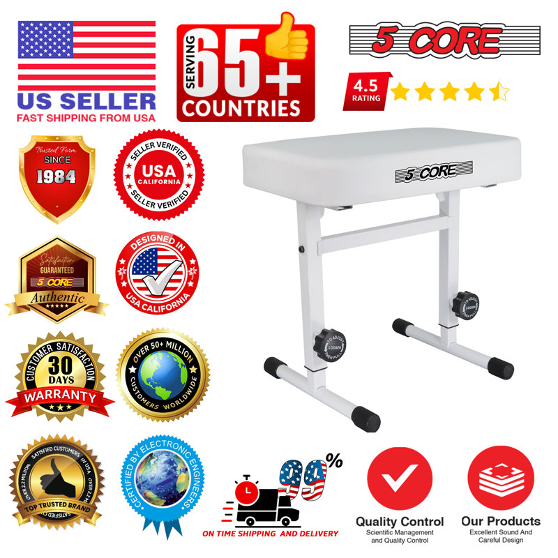 5 Core Keyboard Bench 3" Padded Cushioned Piano Stool Height Adjustable Guitar Seat Folding Portable