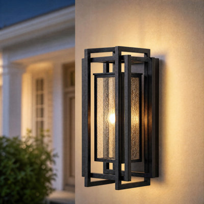 Two-Light Seeded Glass Shade Modern Outdoor Wall Lights Set of 2 for Entryways Garages And Patios