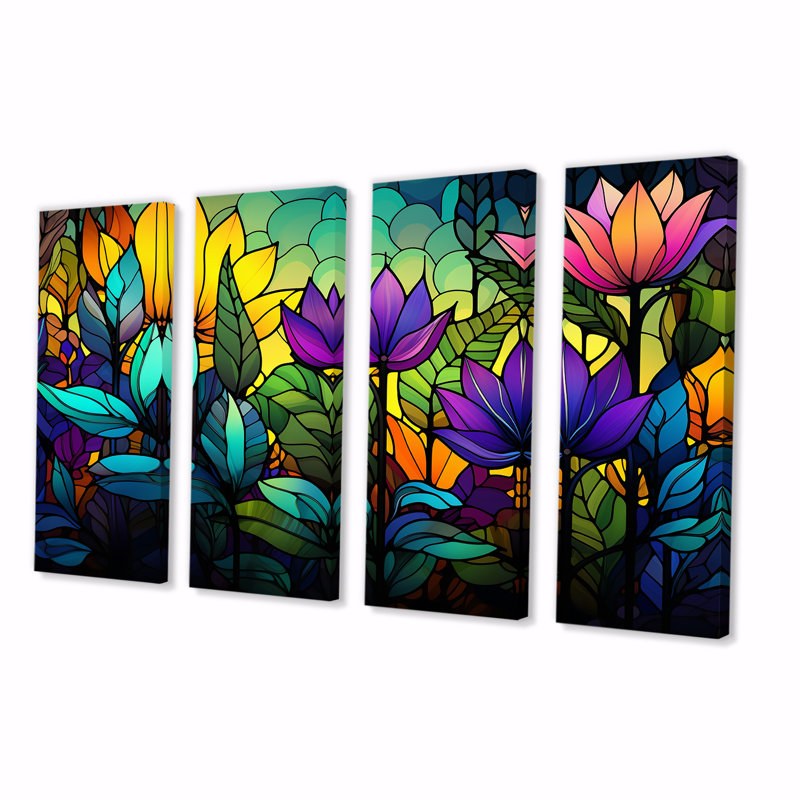 «Colorful Jungle Tropical Plams Mosaic - Jungle», art mural 4 pièces, H 28 po x l 48 po