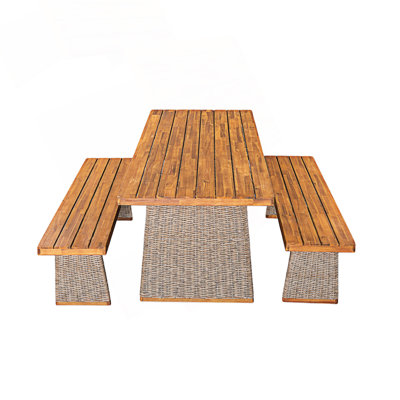 Outdoor 3 Piece Dining Set With Handwoven Rattan Legs