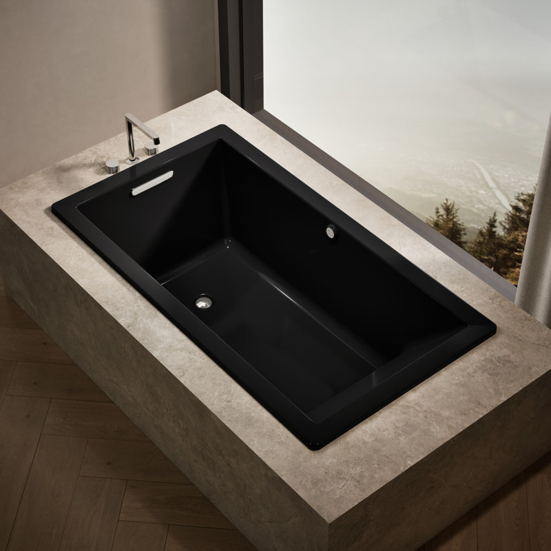 Underscore Rectangle 66'' x 36'' Drop In Whirlpool Acrylic Bathtub with Heater, Biscuit