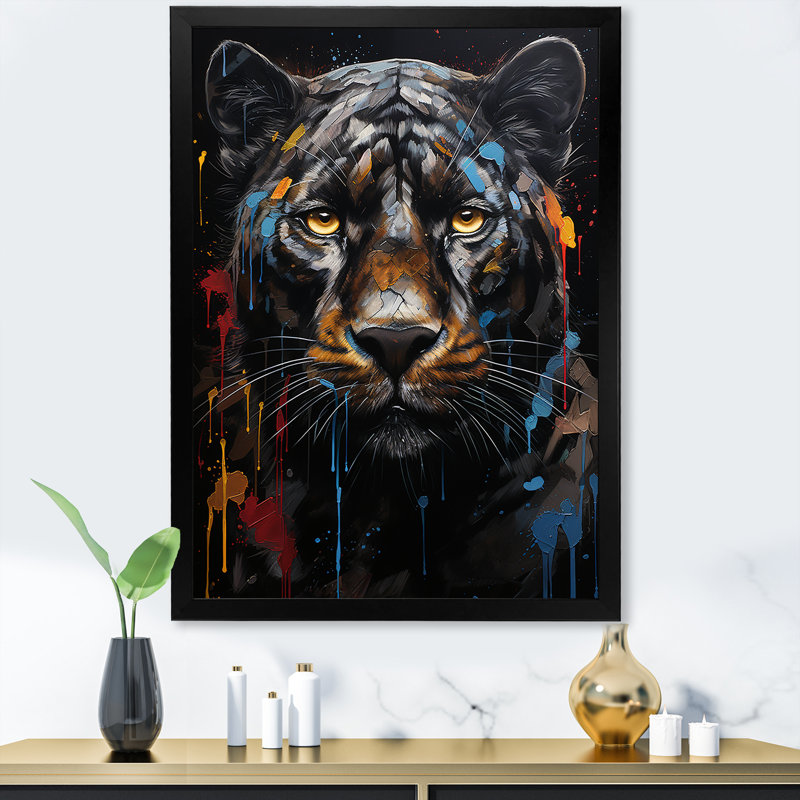 Graffiti Urban Panther Presence I, Cadre simple noir, H 40 po x l 30 po x P 1,5 po
