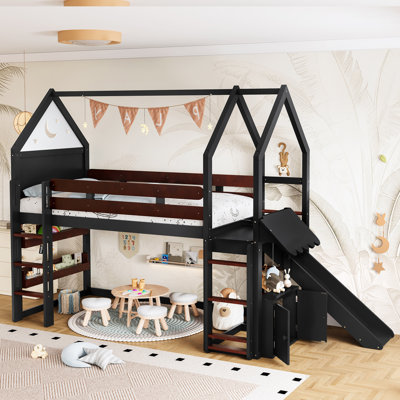Lit mezzanine simple en bois massif avec bibliothèque pour enfants