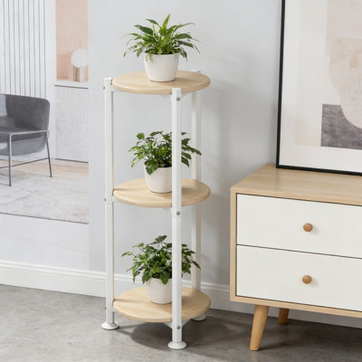 3 Tier Metal Plant Stand For Indoor Outdoor Use, Modern Corner Flower Shelf With Storage For Living Room, Balcony, Garden, And Patio