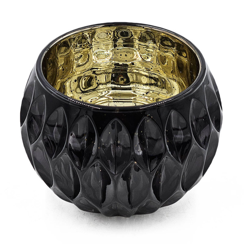 Porte-votive de table en verre H 3 po, Noir / or, 2