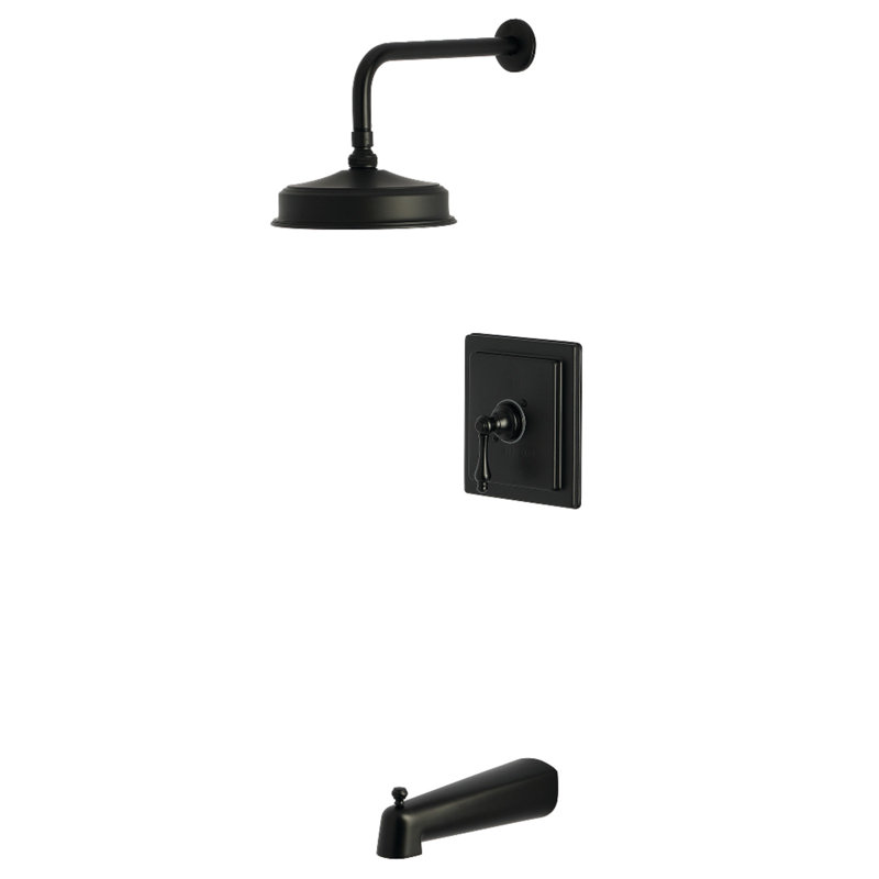 Kingston Brass Revival Single-Handle Pressure Balanced Tub And Shower Faucet, Matte Black, Lever Handle