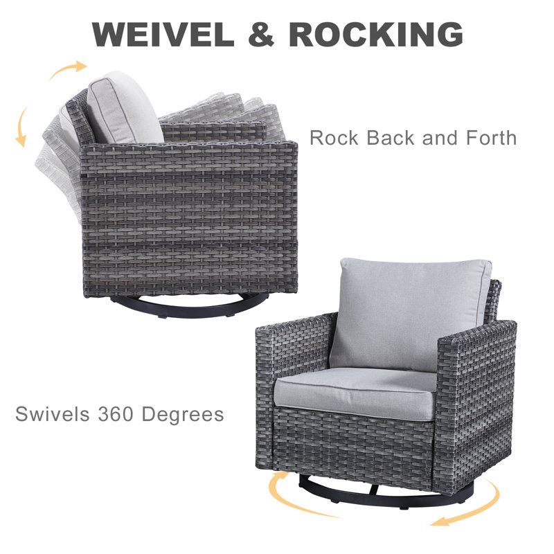 Chaises de patio pivotantes en osier / rotin avec coussins Naresa, Beige