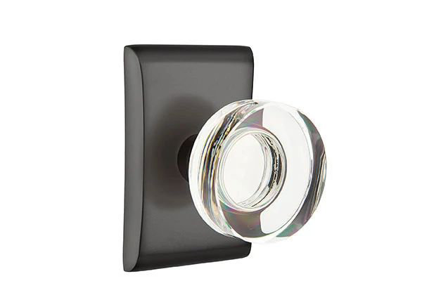 Ensemble de mortaise intérieure Emtek avec rosette Neos et poignée moderne en verre à disque (LH), Dos plat