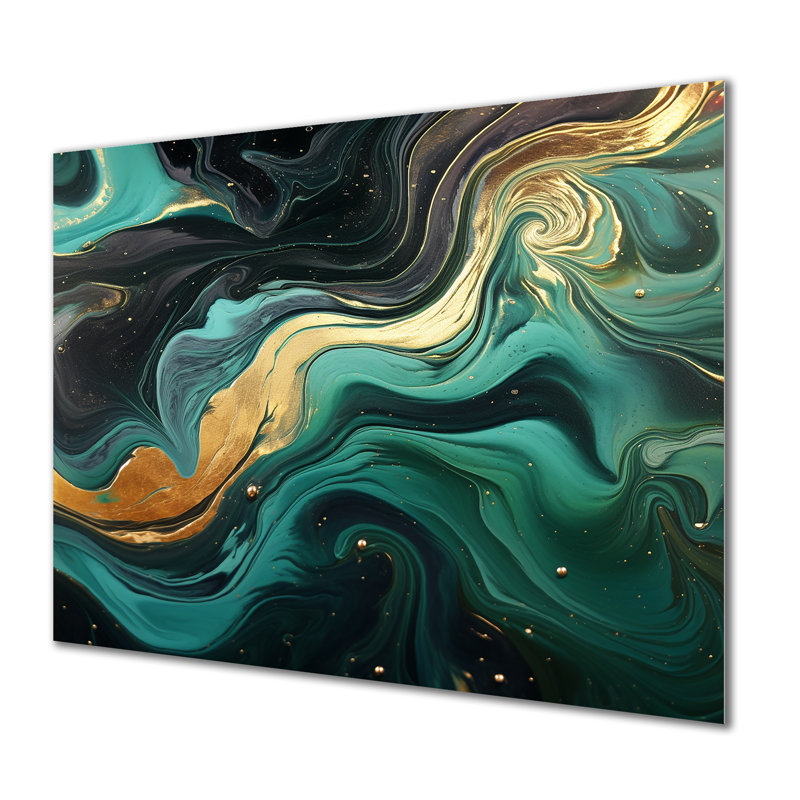 Abstrait marbre vert et doré rivière III - décoration murale en marbre, H 12 po x l 20 po x P 1 po