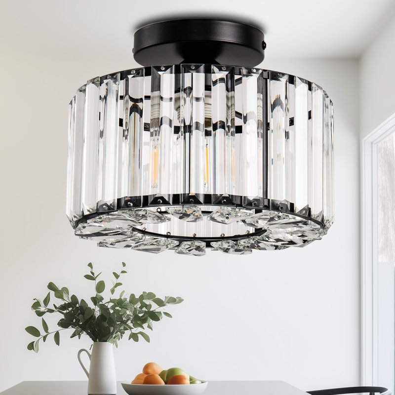 Plafonnier semi-encastré Charlyne Crystal, Noir mat