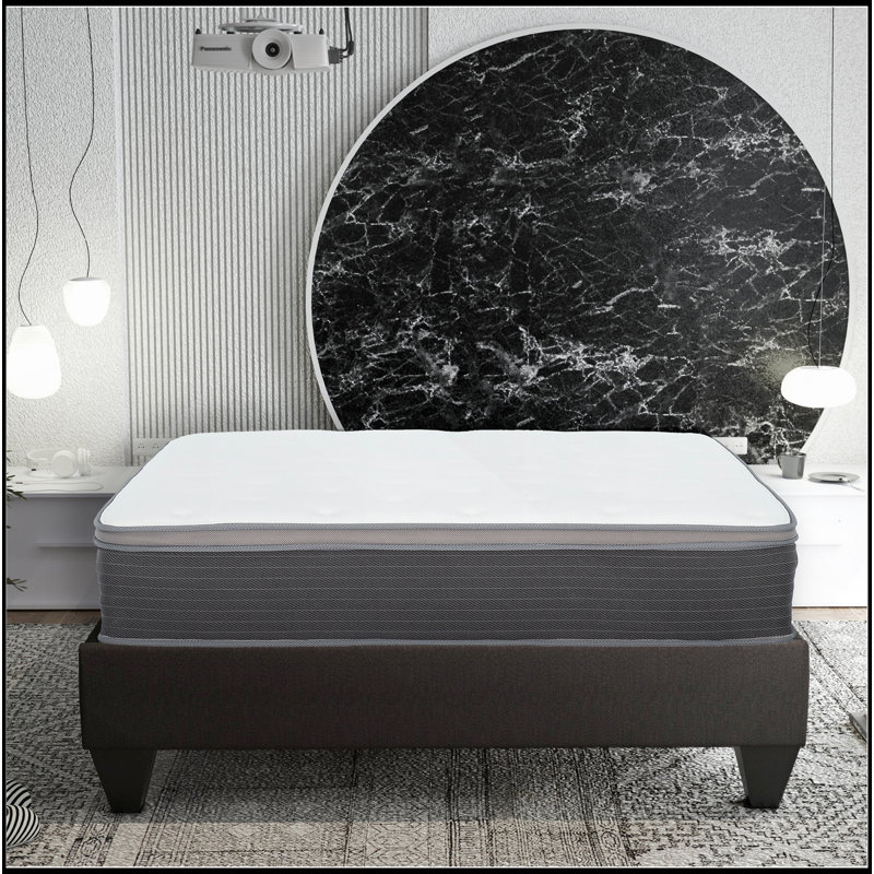 Pocket Spring Hybrid Bed In A Box Mattress, Plush Gel Memory Foam Mattress, White/Gray, Queen