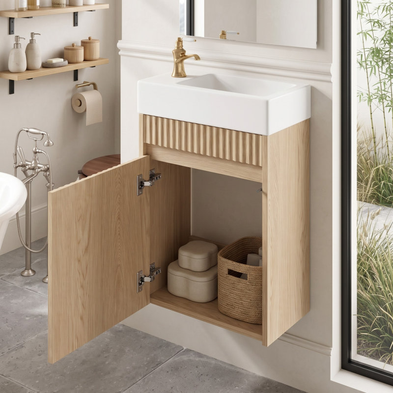 Meuble-lavabo suspendu en bois sans poignées de 40 cm de largeur avec dessus réversible en SMC