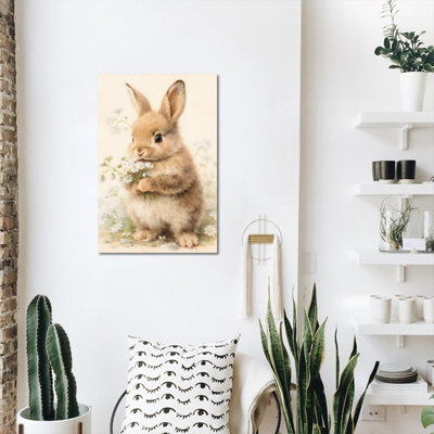  Spring Easter Bunny Wall Art, Spring Easter Bunny Pictures Wall Decor, Spring Flower and Rabbit Pictures Wall Decor, Easter Prints for Living Room Bedroom Kids Room Nursery Ready To Hang 12" × 16"