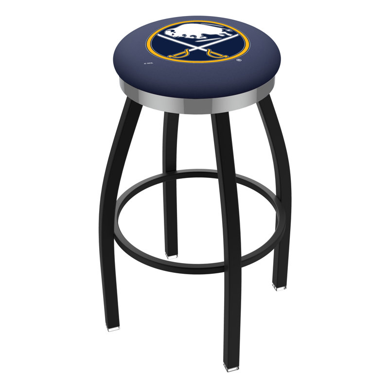 NHL 25" Swivel Bar Stool with Cushion, Black Wrinkle, Chrome, Buffalo Sabres