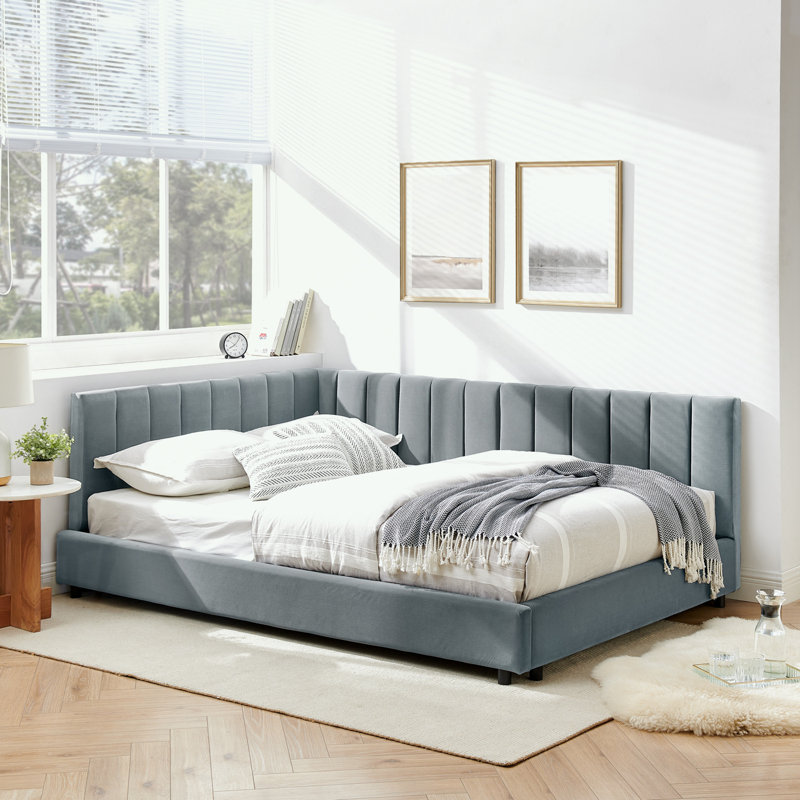 Full Size Upholstered Bed with Comfortable Backrest and Armrests, Grey