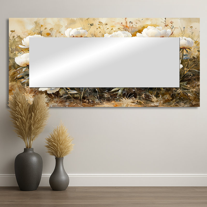 Peonies In The Mountain Meadow II - Floral Wall Mirror Art - Printed On Metal, 28" x 60"