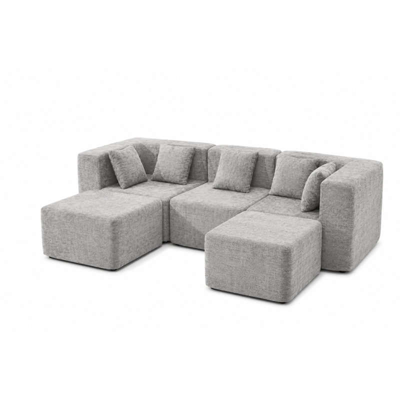 Canapé modulaire en chenille de 103 po avec repose-pieds Horgan, canapé modulaire en mousse à compression, siège profond sans assemblage
