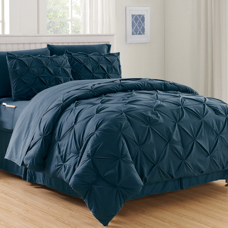 Ensemble d'édredon réversible moderne et contemporain Haverford, Édredon simple / simple TG + 5 pièces supplémen, Bleu marine