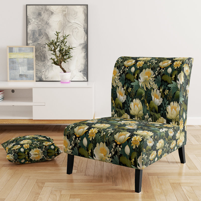 Fauteuil de chambre rembourré Botanical Green and Yellow Poppies Garden