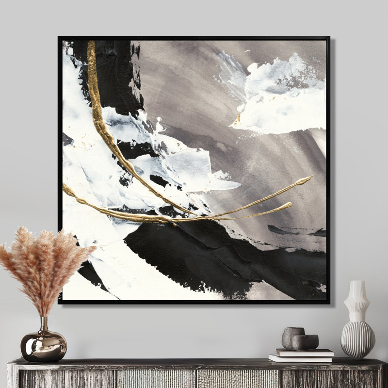 Glam Painted Arcs II - Wrapped Canvas Painting Print, 30" H x 30" W, Black, Floater Framed