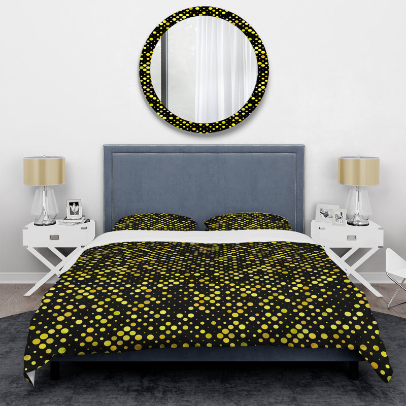 Yellow Circle Dots - Ensemble de housse de couette abstrait - Microfibre de polyester