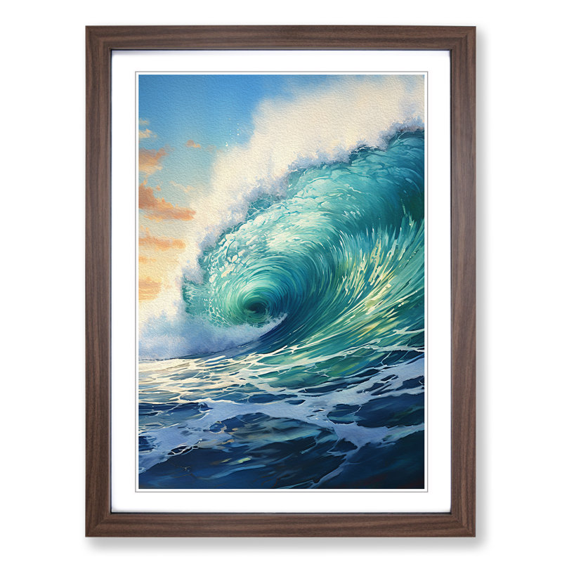 Wave Modern Contemporary Art - Framed Print, Walnut Framed, 46cm H x 34cm W