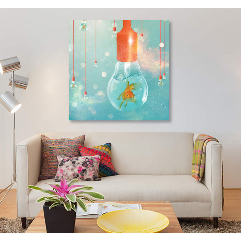 « un poisson rouge ideas ii », impression sur toile, H 12 po x l 12 po x P 0,75 po, Toile tendue, Pas de tapis
