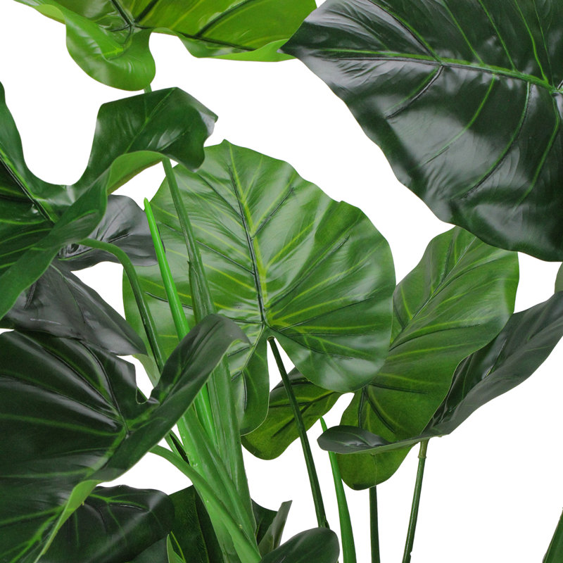 47" Potted Two Tone Green Wide Taro Leaf Artificial Floor Plant