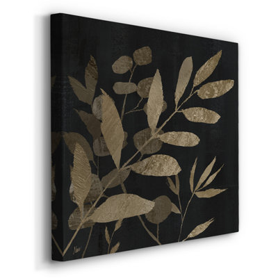 Toile tendue avec châssis noir et feuilles naturelles I-Premium - prête à être accrochée
